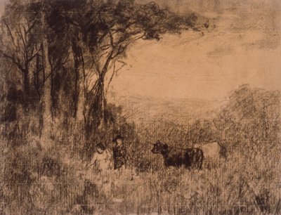 Landscape with Cows and Figures Moving through Pasture by Edward Mitchell Bannister