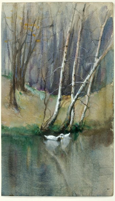 Untitled (Wood Scene with Birch Trees and Ducks) by Edward Mitchell Bannister