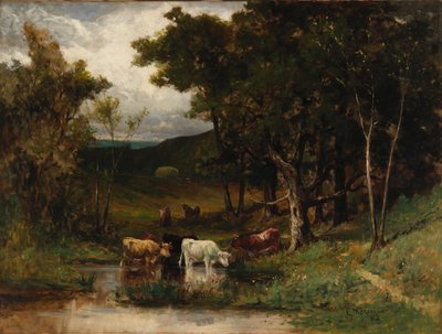 Untitled (landscape with cows in stream near trees) by Edward Mitchell Bannister