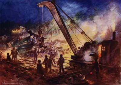 Crane Removing Wreckage from the Scene of a Railway Accident by Edward Parick Kinsella