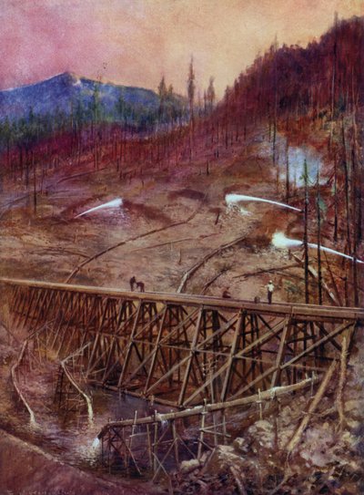 Filling in a trestle on a railway by hydraulic sluicing by Edward Parick Kinsella