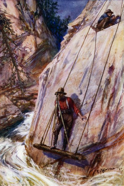 Railway surveyors carrying out precarious work on the route of a mountain railway by Edward Parick Kinsella