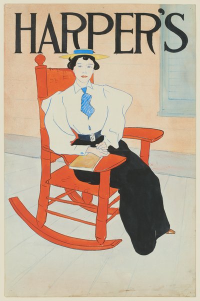 Young Woman Seated in a Red Rocking Chair by Edward Penfield