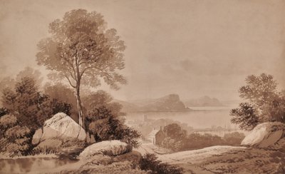 Landscape with lake and cottage by Edward Pretty