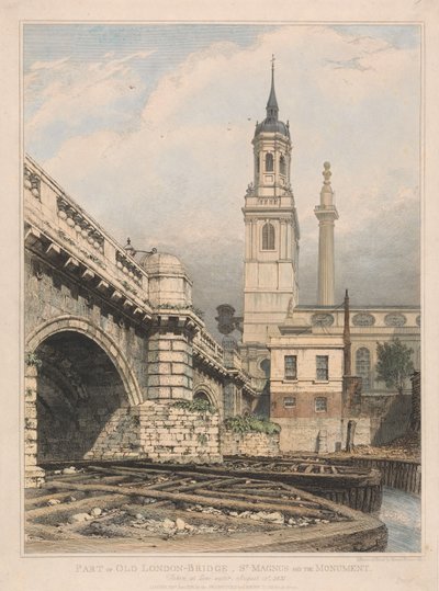 Part of Old London Bridge, St. Magnus and the Monument by Edward William Cooke