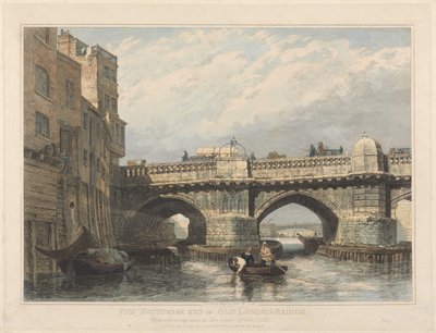 The Southwark End of Old London Bridge by Edward William Cooke