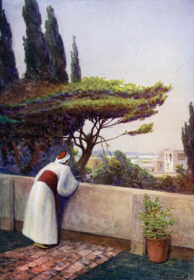 One Day His Glass Fell on the Window of the Princess While She Sat There Embroidering by Edwin Arthur Norbury