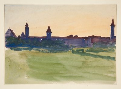 Architectural Study - View of a walled city by Edwin Austin Abbey