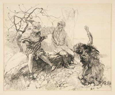 Caliban, Stephano and Trinculo (Ariel Invisible), illustration for Act II, Scene ii, The Tempest by Edwin Austin Abbey