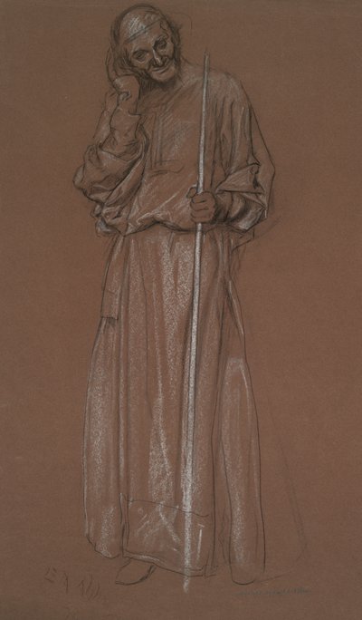 Figure Study, Old Man with Staff, Possibly Polonius by Edwin Austin Abbey