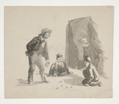 Four Boys Playing Marbles (Recto); Unidentified Illustration of Boy at Easel in Interior (Verso) by Edwin Austin Abbey