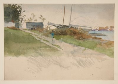 Landscape with Figure Walking Along a Path, Water in Distance by Edwin Austin Abbey