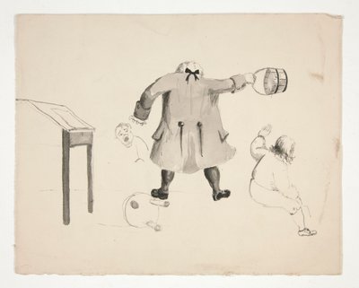 Man Swinging Bucket at Two Boys (recto); Two Men Behind a Wall (verso) by Edwin Austin Abbey