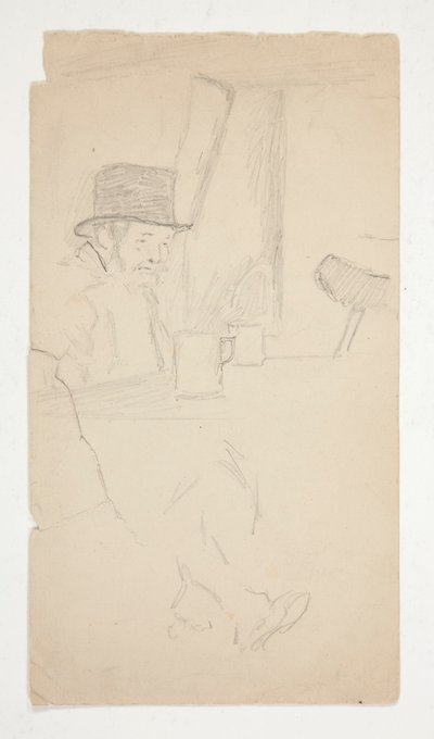 Sketch of a Crippled Man Seated at Table in Bar by Edwin Austin Abbey