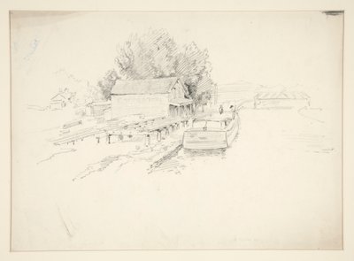 Sketch of a Pier, with Fishing Boat and Dockside Store by Edwin Austin Abbey