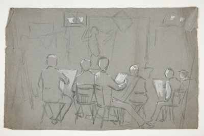Sketch of a Room of Students Drawing a Model by Edwin Austin Abbey