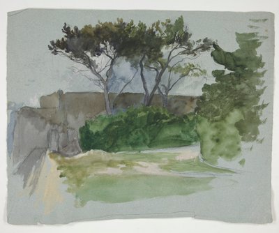 Study of Landscape with Trees and Stone Wall by Edwin Austin Abbey