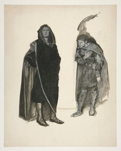 Two Cloaked Men, Sketch for an Unidentified Shakespeare Play by Edwin Austin Abbey