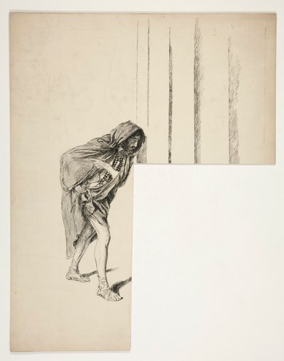Walking Man in Cloak, Sketch for an Unidentified Shakespeare Play by Edwin Austin Abbey