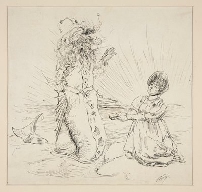 Woman and Serpent on Beach, Sketch for The Lay of the Lobster by Edwin Austin Abbey