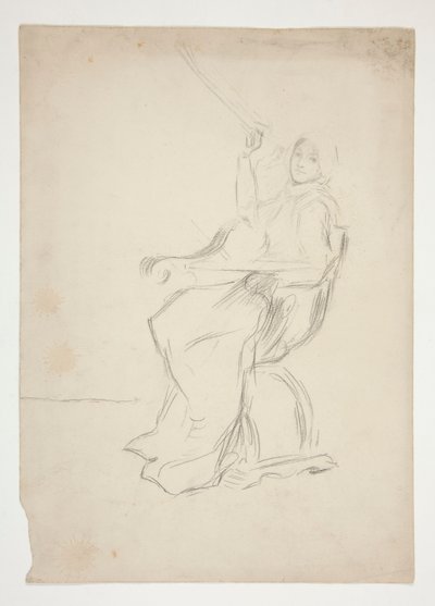 Woman Seated in Chair (recto); Two Unidentified Architectural Sketches (verso) by Edwin Austin Abbey