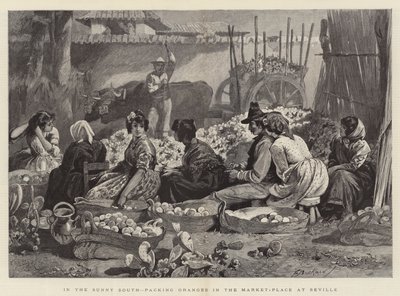 In the Sunny South, packing Oranges in the Market-Place at Seville by Edwin Buckman