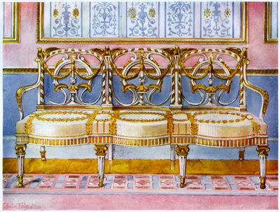 White Gilt and Painted Settee, Pergolesi Influence by Edwin Foley