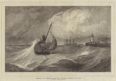 Freshening Gale, Scarborough, Fishing-Boats Returning to Harbour, in the Royal Academy Exhibition by Edwin Hayes