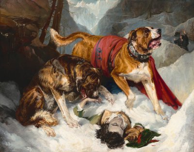 Alpine Mastiffs Reanimating a Distressed Traveler by Edwin Henry Landseer