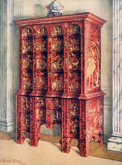 Red and Gilt Lacquer Double Chest of Drawers by Edwin John Foley