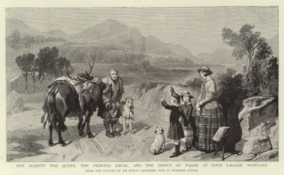 Her Majesty The Queen, the Princess Royal, and the Prince of Wales at Loch Laggan, Scotland by Edwin Landseer