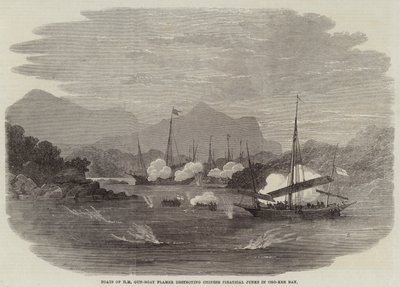 Boats of HM Gun-Boat Flamer destroying Chinese Piratical Junks in Cho-Kee Bay by Edwin Weedon