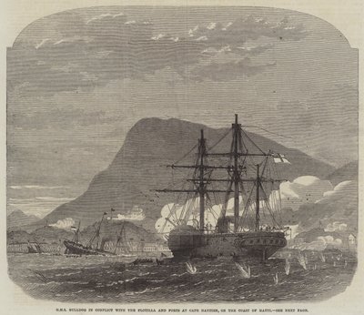 HMS Bulldog in Conflict with the Flotilla and Forts at Cape Haytien, on the Coast of Hayti by Edwin Weedon