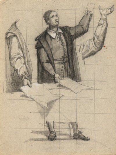 Man preaching, sketch for Signing of the Compact in the Cabin of the Mayflower by Edwin White