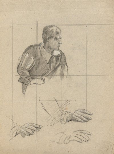 Seated Man and Study of Hands, sketch for Signing of the Compact in the Cabin of the Mayflower by Edwin White