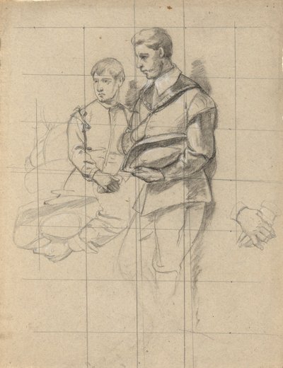 Two Figures, Sketch for Signing of the Compact in the Cabin of the Mayflower by Edwin White