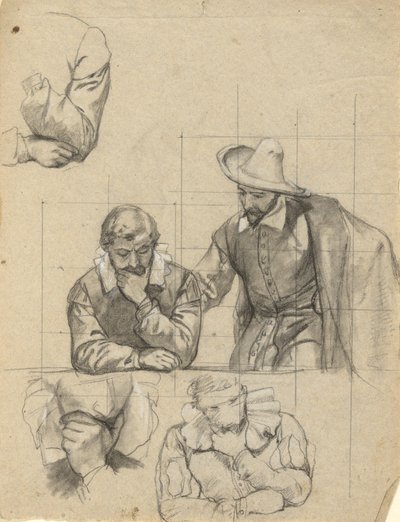 Unidentified Group, Sketch for Signing of the Compact in the Cabin of the Mayflower by Edwin White