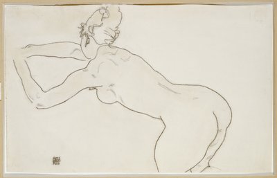 Female Nude Kneeling and Bending Forward to the Left by Egon Schiele