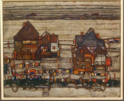 Houses and Colorful Laundry, Suburb by Egon Schiele