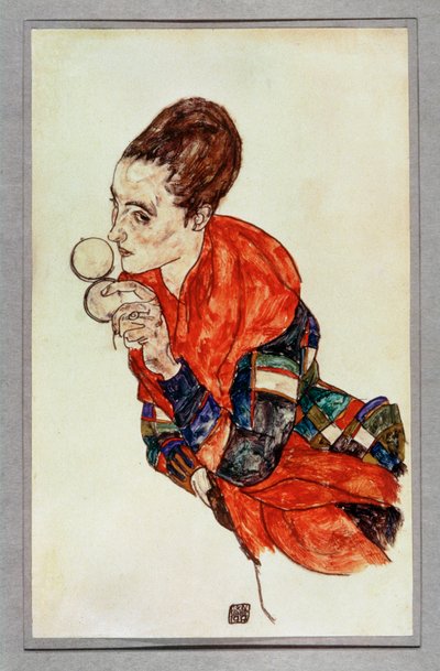 Portrait of the Actress Marga Boerner with Powder Box by Egon Schiele