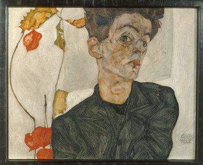 Self-Portrait with Chinese Lanterns by Egon Schiele
