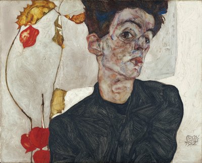 Self-Portrait with Chinese Lanterns by Egon Schiele