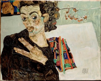 Self-Portrait with Fingers Apart by Egon Schiele