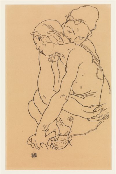 Woman and Girl Embracing by Egon Schiele