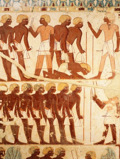 Detail of frescoes depicting the army receiving rations, from the Tomb of Userhat (TT56) by Egyptian 18th Dynasty