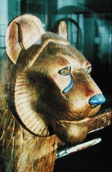 Funerary bedhead in the form of a lion, from the Tomb of Tutankhamun by Egyptian 18th Dynasty