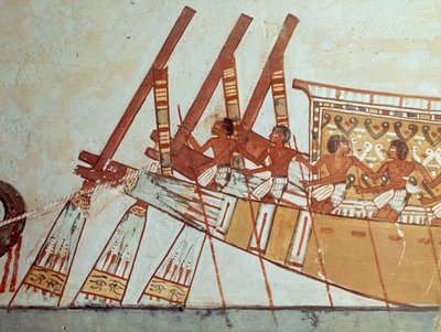 Pilgrimage of Deceased to Abydos, Mural, Tomb of Menna, also known as Tomb TT69, Dating Back to Reign of Thutmose IV, Sheikh Abd el-Qurna, Thebes by Egyptian 18th Dynasty