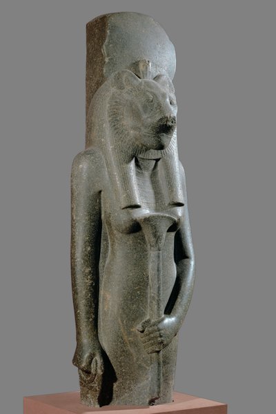 The Goddess Sekhmet holding a sceptre in the form of a papyrus stalk by Egyptian 18th Dynasty