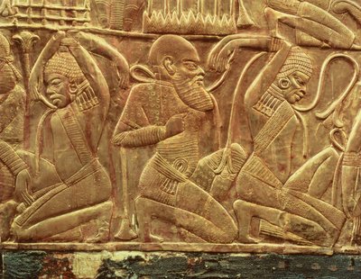 The Enemies of Egypt Vanquished and Enslaved, Detail from the Inside of One of the State Chariots Found in the Tomb of Tutankhamun (c.1370-52 BC) New Kingdom, c.1340 BC by Egyptian 18th Dynasty