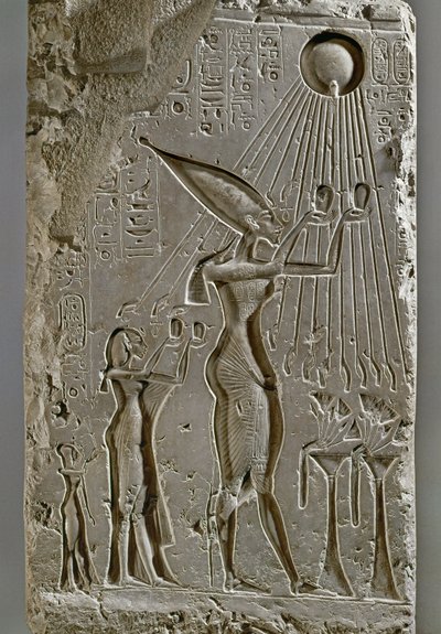 The Royal Family of Amenophis IV Akhnaton Offers a Sacrifice to Aton by Egyptian 18th Dynasty